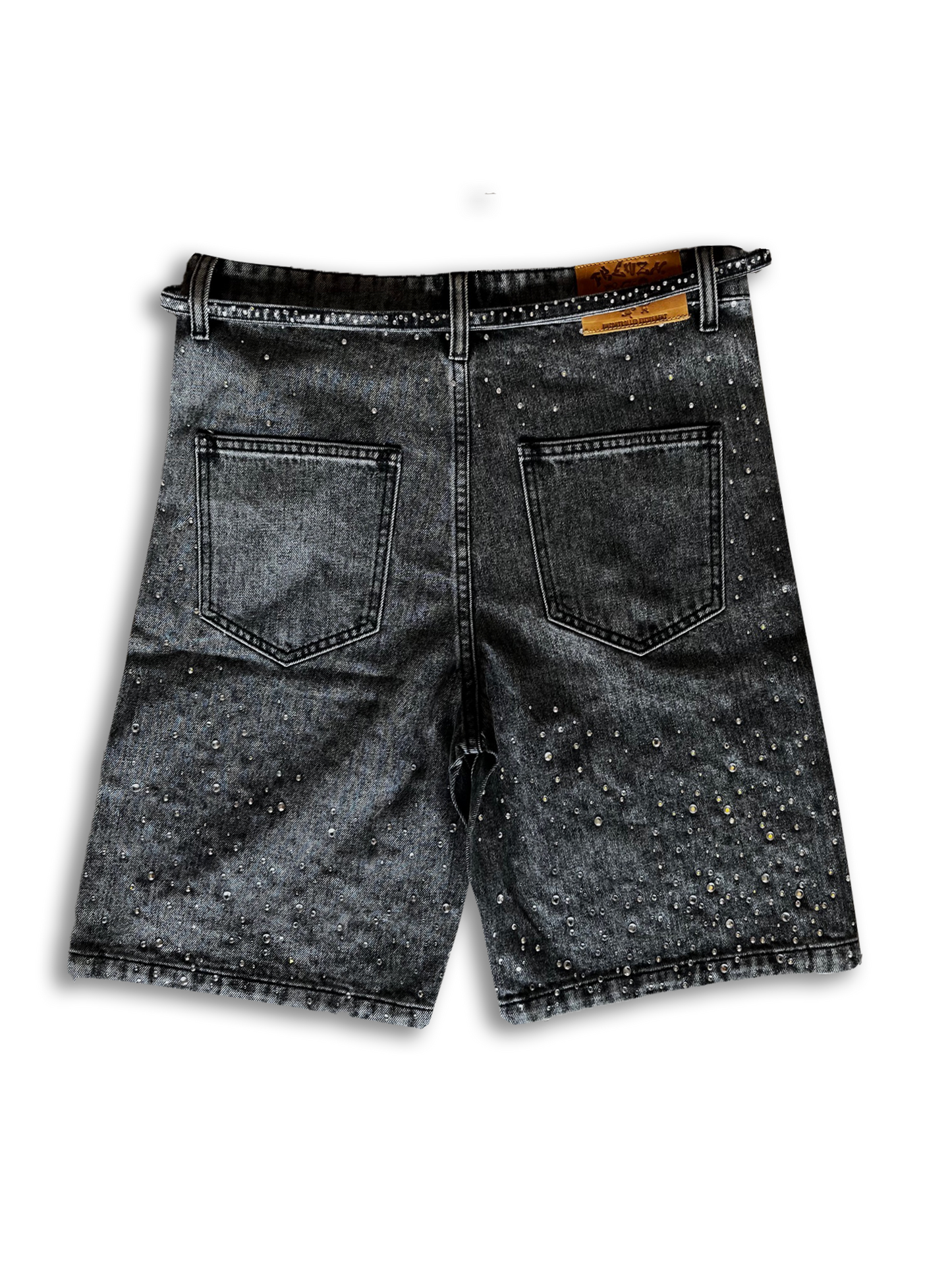 Black "FRNZY" rhinestone jorts